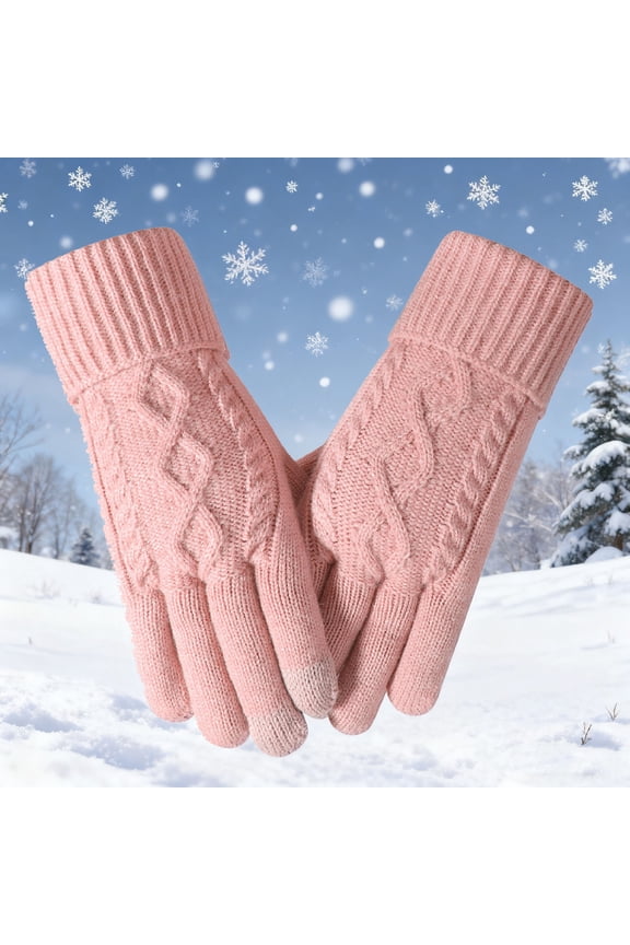 Sunvit-Panties Womens Pink Winter Cable Knit Gloves - Warm Polyester, Touchscreen Compatible with Ribbed Cuff, One Size Fits Most Adults for Fall & Winter,Size Free Size