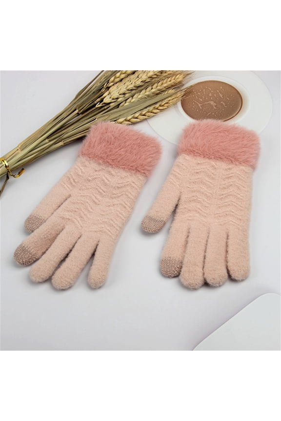 Womens Pink Winter Gloves - Touchscreen Compatible Acrylic Knit with Faux Faux Fur Cuff, One Size Fits Most,Size Free Size