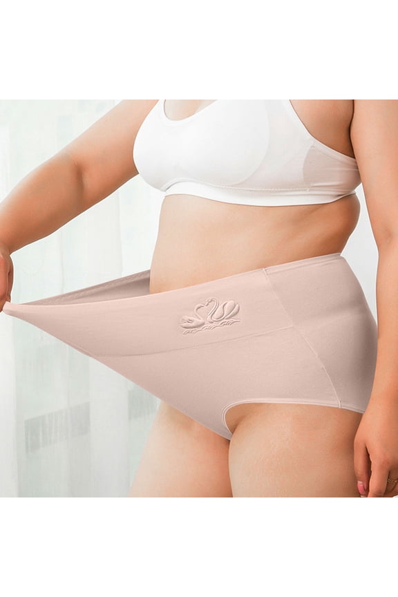 Women's Plus Size High Waisted Underwear Cotton Nylon Spandex Panties Full Coverage Soft Breathable Stretch Briefs, Beige Size 3XL