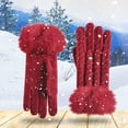 thumbnail image 1 of Sunvit-Panties Womens Red Fall Winter Knitted Gloves - Warm Polyester with Faux Faux Fur Cuff, One Size Fits Most for Ladies Cold Weather,Size Free Size, 1 of 7