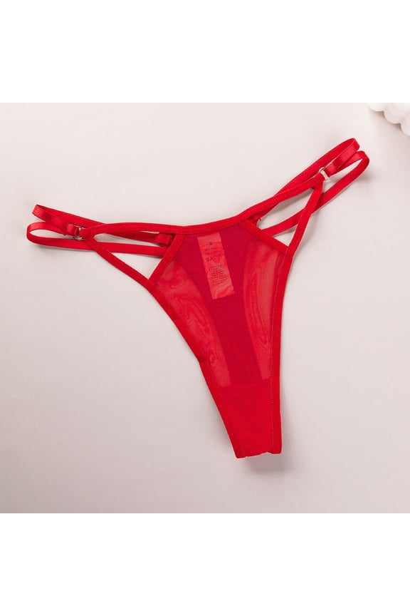 Womens Red Sheer Mesh Thong Underwear - Size XL, 100% Polyester with Strappy Details & Adjustable Straps, Sexy Intimate Lingerie