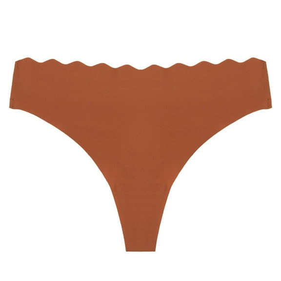 Sunvit-Panties Womens Seamless No Show Thong Panties - Nylon Spandex, Scalloped Waist, Brown, Size L, All-Day Comfort, Ideal for Form-Fitting Clothes