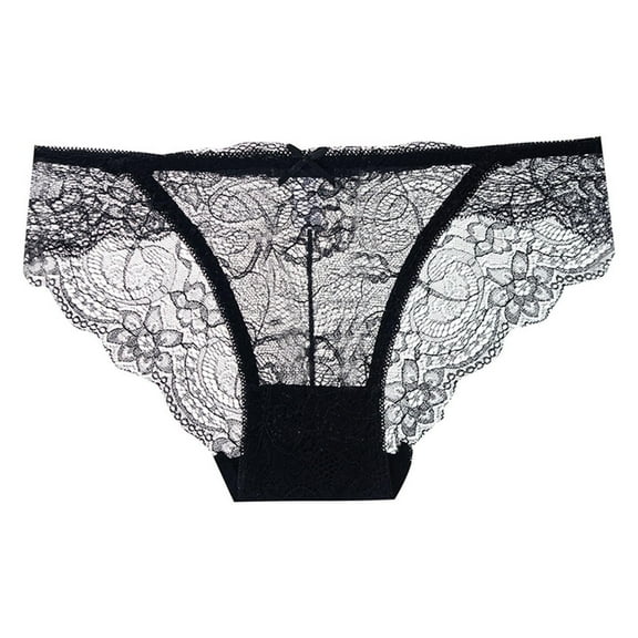 Sunvit-Panties Womens Sexy Elegant Lace Underwear - Black, Size XL - Soft Breathable Nylon Spandex, Semi-Sheer Floral Lace with Bow for Daily Wear & Special Occasions