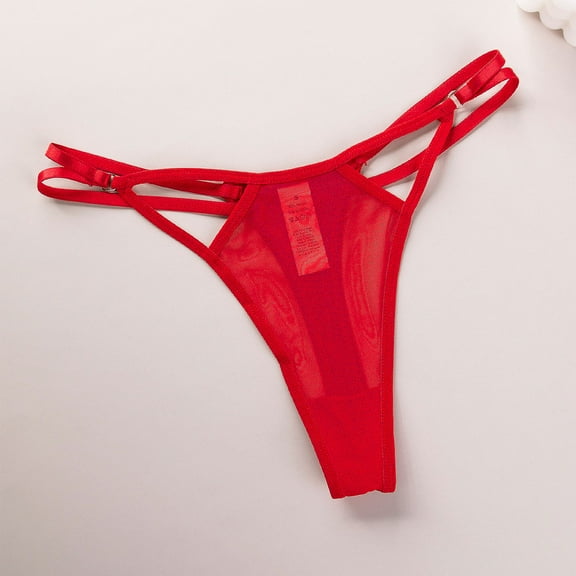 Sunvit-Panties Womens Sheer Mesh Thong Underwear - 100% Polyester, Strappy Design with Adjustable Straps, Sexy Lingerie, Red, Size L