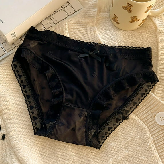 Sunvit-Panties Womens Soft Breathable Cotton Bikini Briefs with Lace Trim & Bow Detail - XL Size, Black Color, Ideal for Everyday Wear