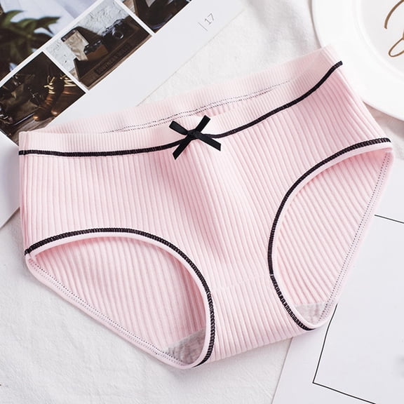 Sunvit-Panties Womens Soft Cotton Bikini Briefs - Pink, Size XL, Breathable Ribbed Underwear with Front Bow & Piping Edge for All-Day Everyday Comfort