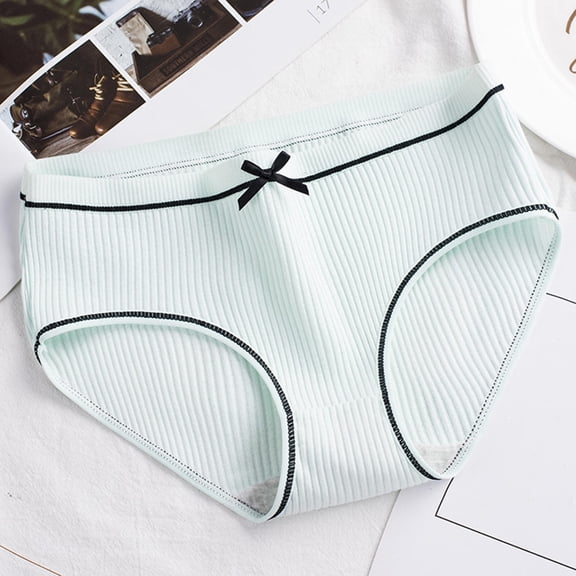 Sunvit-Panties Womens Soft Cotton Bikini Briefs - Ribbed Texture, Black Piping & Bow, Multicolor, Size XL, All-Day Comfort for Everyday Wear