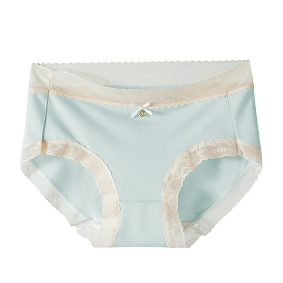 Sunvit-Panties Womens Soft Cotton Mid-Rise Briefs with Lace Trim & Scalloped Waist, Decorative Bow, All-Day Comfort, Size L, Light Blue - Everyday Underwear