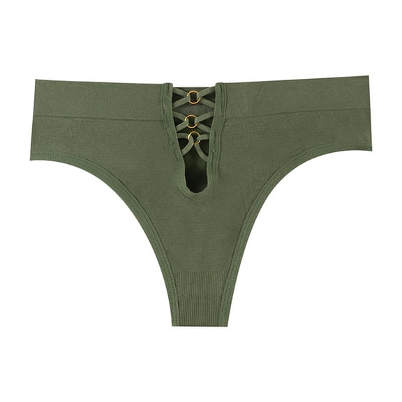 Sunvit-Panties Womens Thong Underwear, Nylon Spandex Soft Stretch with Lace-Up Front Metal Rings, No Panty Line Green Thong Size L for Everyday Wear & Form-Fitting Outfits