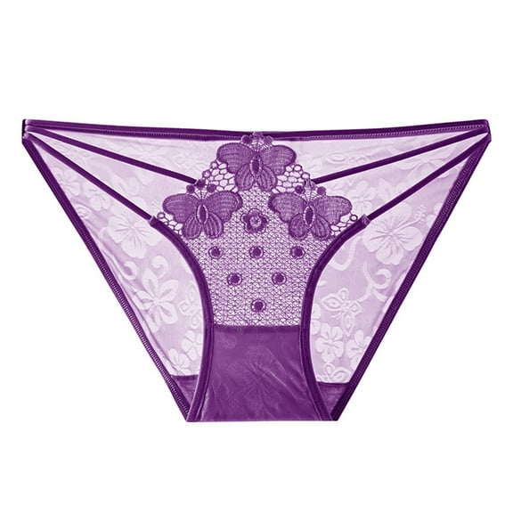 Sunvit-Panties Womens Triangle Panties, Nylon Spandex Sheer Mesh w/Lace Butterfly, Purple, Free Size, Comfort Stretch