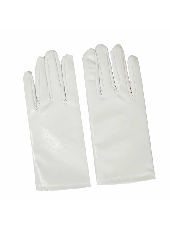 Womens White Shiny Full Finger Gloves - Nylon Spandex Stretchy, One Size Fits Most for Formal Events, Weddings, Daily Styling, 1 Pair,Size Free Size