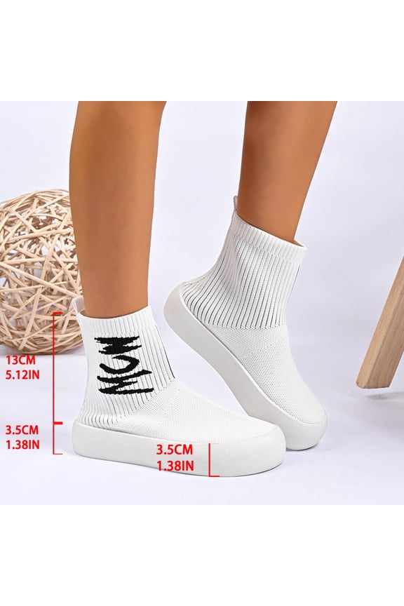 Womens White Sock Boots - Chunky Sole Mesh Upper Slip-On, Breathable Trendy Casual Footwear for Daily Errands,Size 36