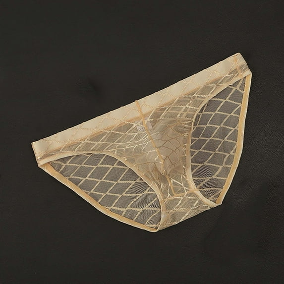 Sunvit-Panties Young Mens Diamond Mesh Bikini Briefs - 100% Polyester, Lightweight Breathable, Low-Rise Elastic Waistband, Contoured Pouch, Size M, Color Beige