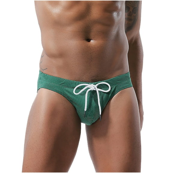 Sunvit-Panties Young Mens Swim Briefs - Nylon Spandex Low Rise, Breathable with Adjustable Drawstring, Green, Size S