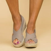 Sunvit Platform Sandals for Women Casual Open Toe Wedges Espadrille Mid Heels Summer Slide Sandals #418 Brown