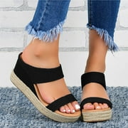 Sunvit Wedge Sandals for Women Open Toe Fashion Casual Summer Slide Sandals #658 Black