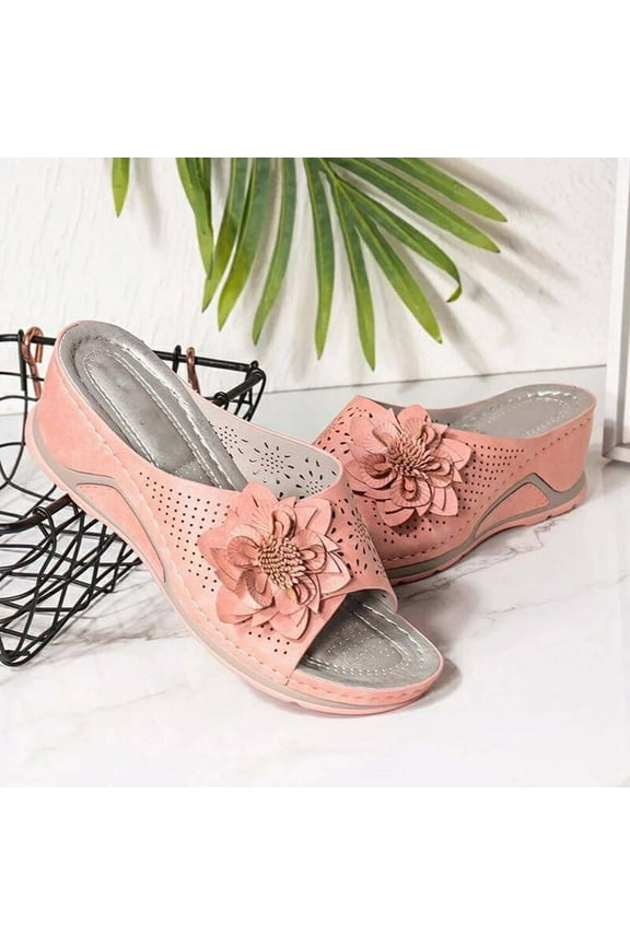 Wedge Sandals for Women Open Toe Fish Mouth Fashion Casual Summer Slide Sandals #714 Pink