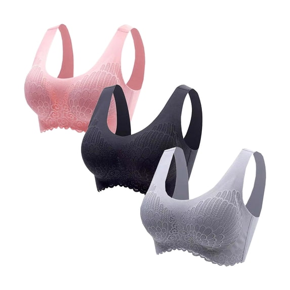Sunvit Women's Activewear Sports Bras- No rims Comfortable Breathable Lace Wirefree Vest Style 3-Pack Base Tops Underwear #126 Multicolor