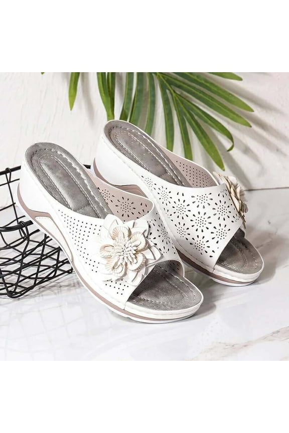 Women's Wedge Sandals Fish Mouth Open Toe Fashion Casual Summer Slide Sandals #715 White