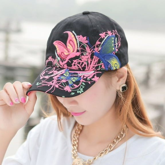 Sunvit Womens Baseball Caps- Women Ladies Butterfly Baseball Cap Hat Sun Hats #544 Black