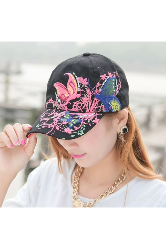 Womens Baseball Caps- Women Ladies Butterfly Baseball Cap Hat Sun Hats #544 Black