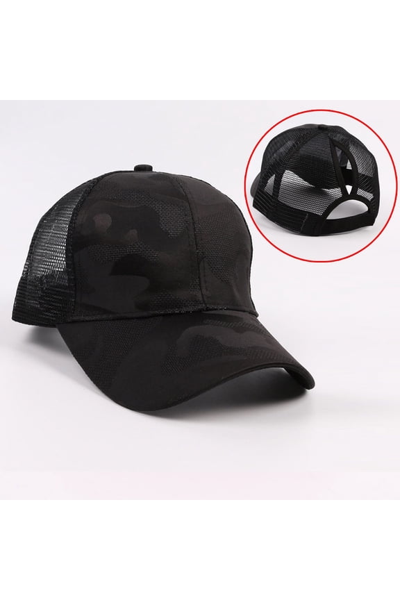 Womens Baseball Caps- Women Men Camouflage Breathable Beach Adjustable Baseball Cap Sun Hat #612 Black