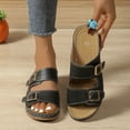 thumbnail image 1 of Guzom Ladies Wide Width Sandals for 2025 Summer Womens Flat Black Slides Beach Round Toe Slippers for Adult Woman Size 8 Platform Sandals Wedge Shoes, 1 of 6
