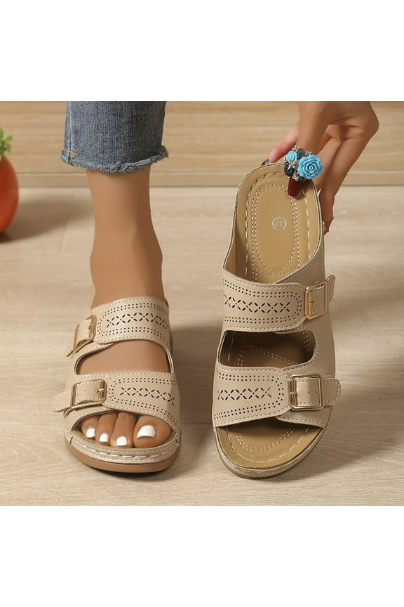 Sunvit Womens Flat Sandals- Open Toe Casual Summer Slide Sandals #92 Black