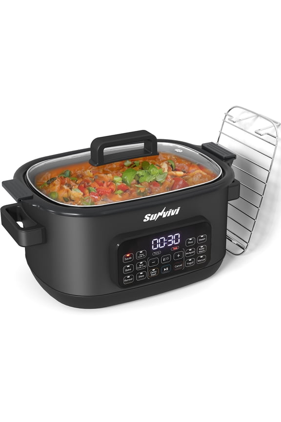 12-in-1 Digital Programmable Slow Cooker, 6.5 QT Large Multicooker, Multi-Cooker with Timer, Temp Control, Black