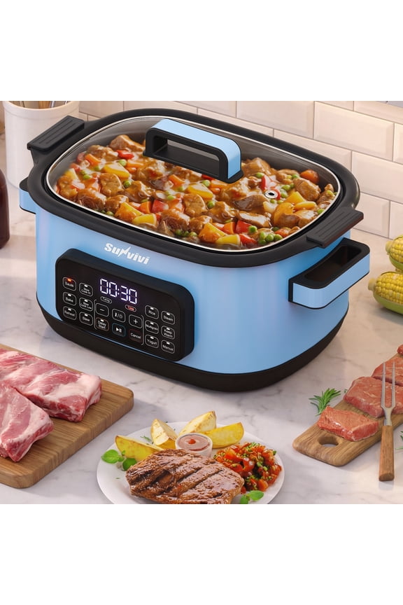 12-in-1 Digital Programmable Slow Cooker, 6.5 QT Large Multicooker, Multi-Cooker with Timer, Temp Control, Blue