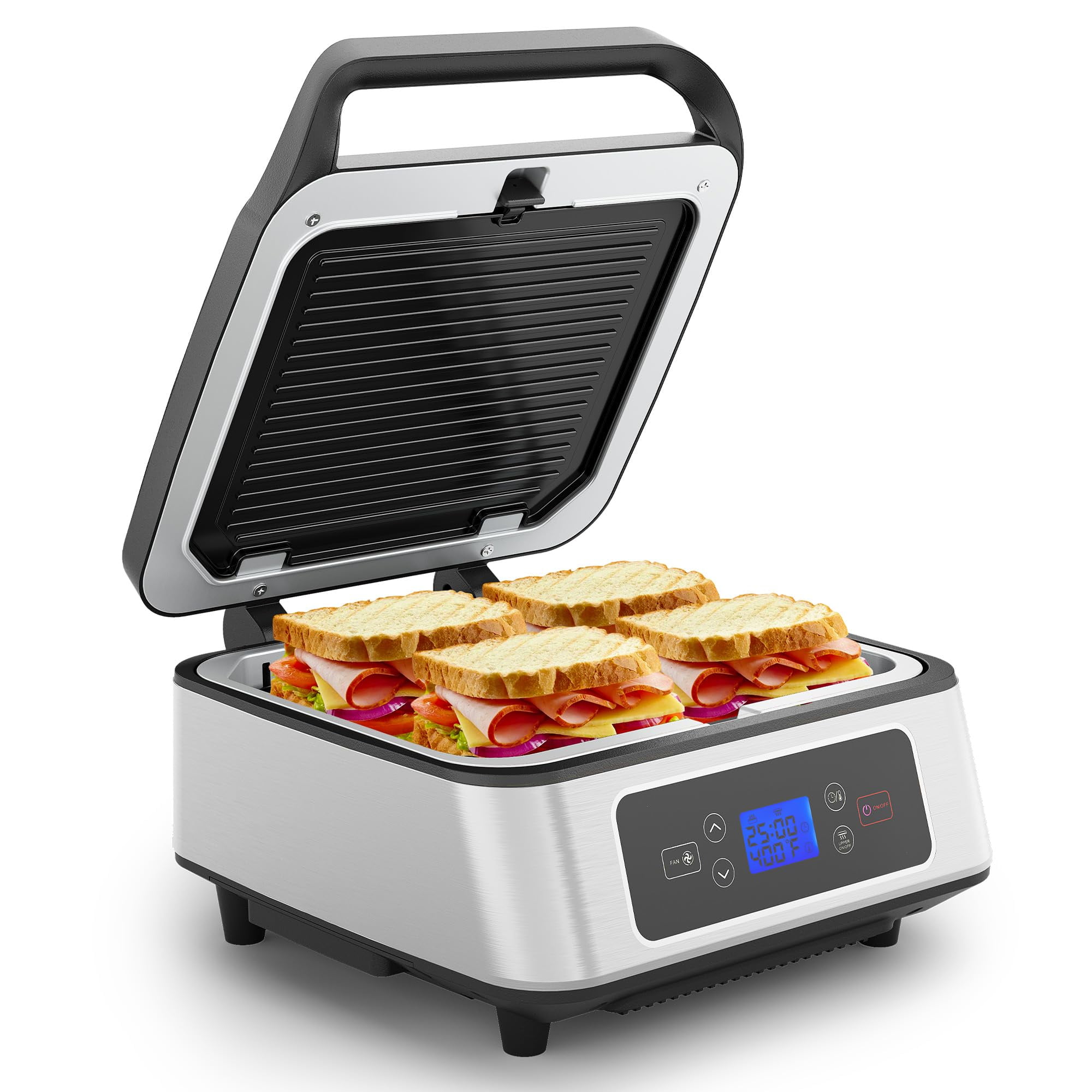 Sunvivi 3-in-1 Sandwich & Waffle Maker - 850W Electric Grill With Removable Plates, Glass Top & Cool-Touch Handle
