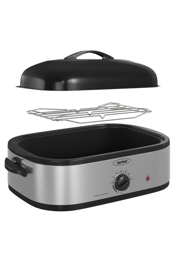 14-Quart Electric Roaster Oven with Self-Basting Lid, Turkey Roaster Oven with Rack, Stainless Steel, Silver