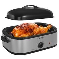 Sunvivi 14-Quart Electric Roaster Oven with Self-Basting Lid, Turkey Roaster Oven with Rack, without pan, Stainless Steel, Silver