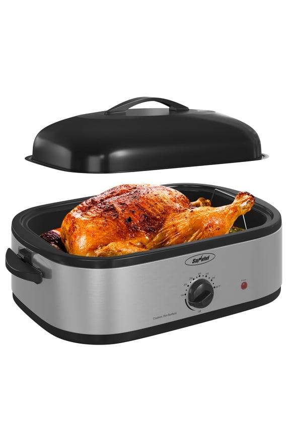 14-Quart Electric Roaster Oven with Self-Basting Lid, Turkey Roaster Oven with Rack, without pan, Stainless Steel, Silver