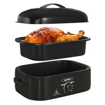 Sunvivi 14-Quart Electric Roaster Oven with Self-Basting Lid, Turkey Roaster Oven with Removable Pan and Rack, Stainless Steel, Black