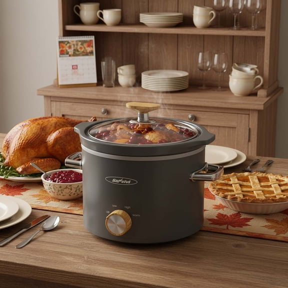 Sunvivi 2 Quart Slow Cooker with Removable Ceramic Pot and 3 Heating Settings, Grey
