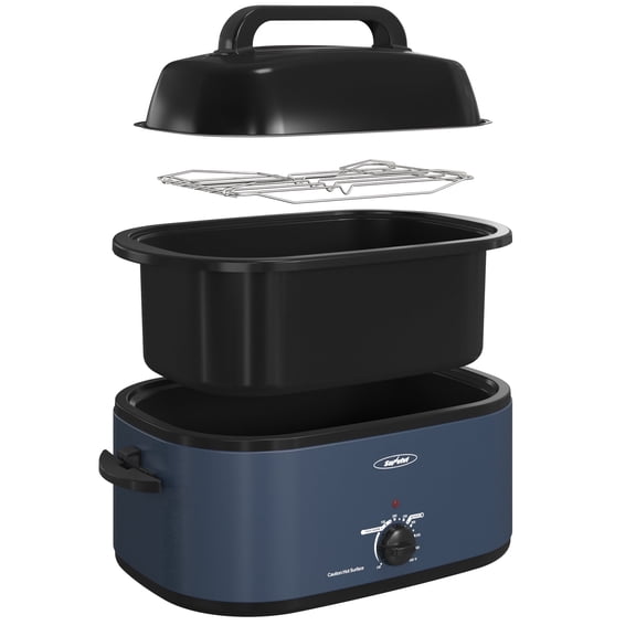 Sunvivi 26 Quart Large Capacity Electric Turkey Roaster Oven Upgraded with Visible Glass Lid, Removable Pan & Rack, Stainless Steel, Blue