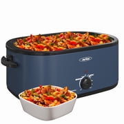 Sunvivi Upgraded 26 Quart Family Size Electric Turkey Roaster Oven with Visible Glass Lid, Removable Pan & Rack, Stainless Steel, Blue