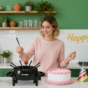 Sunvivi 3 QT Fondue Set, Electric Fondue Pot Set for Melting Chocolate & Cheese, 1000W Non-Stick Fondue Maker with Adjustable Temperature Control and 8 Color-Coded Forks, Ideal for Dessert & Broth