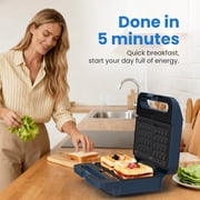 Sunvivi 3-in-1 Electric Sandwich Maker Waffle Grill Panini Press 1000W Non-Stick Removable Plates Blue