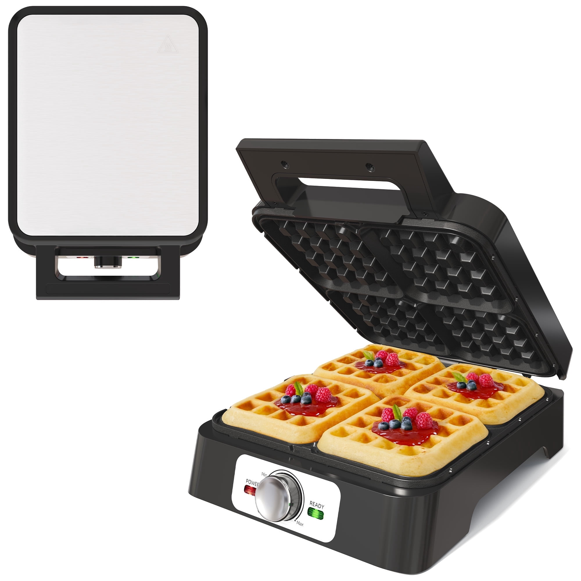 Sunvivi 4-Slice Belgian Waffle Maker, Electric Waffle Iron with Temperature Control, Nonstick Plates & Indicator Lights, Easy Clean