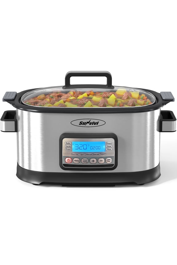 6.5 Quart Slow Cooker,11 in 1 programmable Multi-Cooker Food Warmer with Digital Timer, Temp Control