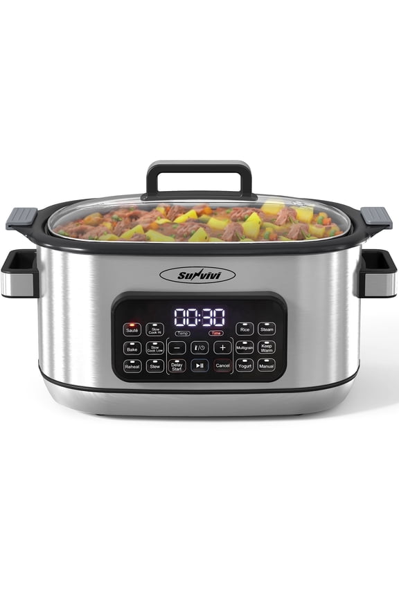 6.5 Quart 12-in-1 Programmable Multi Slow Cooker, Food Warmer Pot with Digital Timer, Temp Control