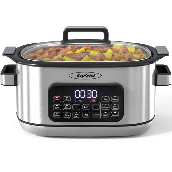 Sunvivi 6.5 Quart 12-in-1 Programmable Multi Slow Cooker, Food Warmer Pot with Digital Timer, Temp Control