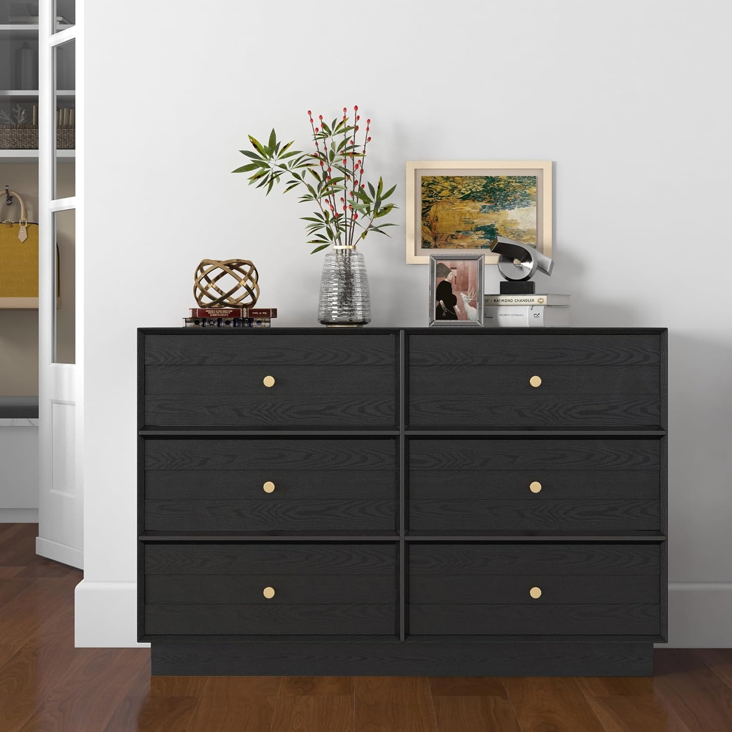 Sunvivi Sturdy 6 Drawer Dresser, Modern Closet Chest with Crystal Knobs ...