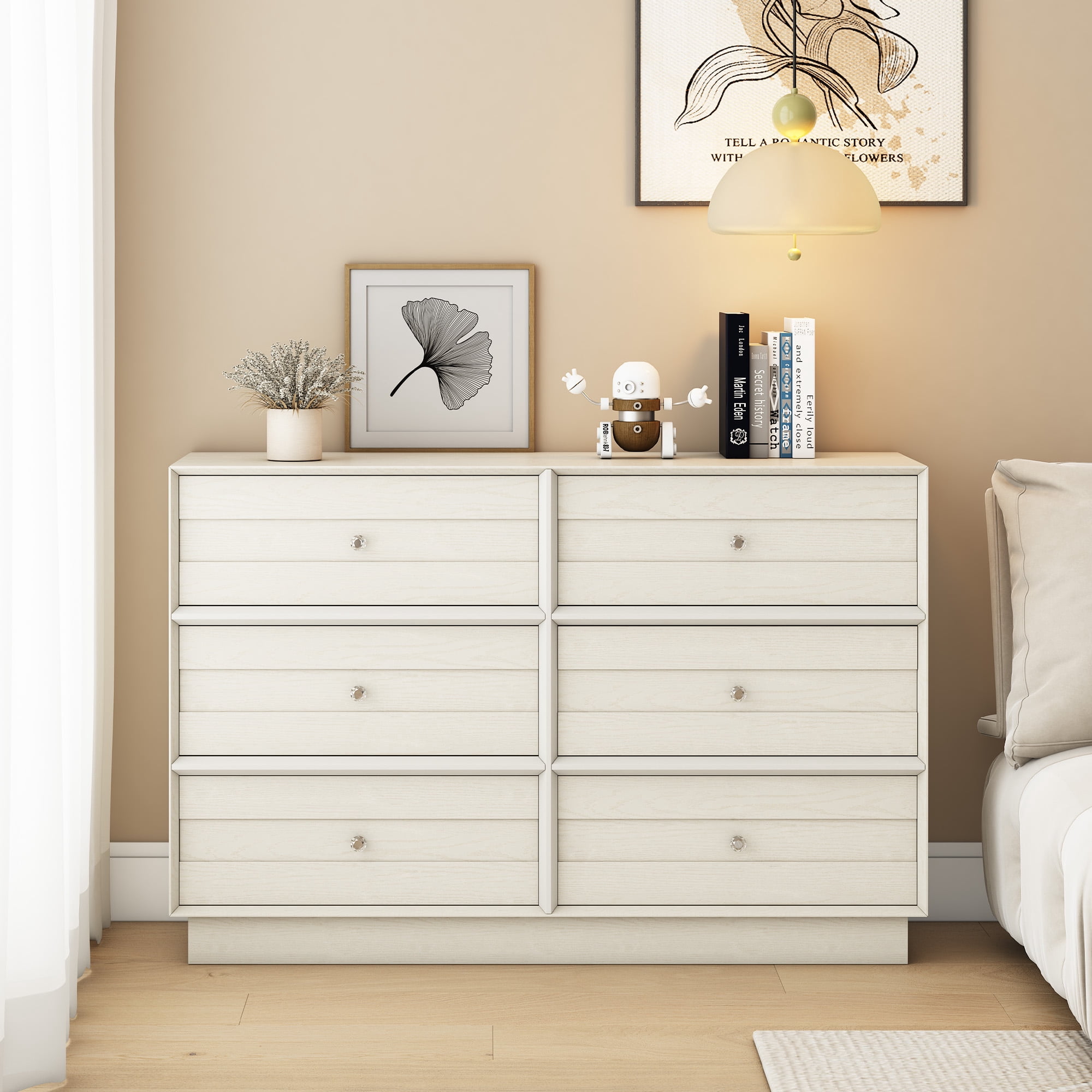 Sunvivi 6 Drawer Dresser, Modern Closet Dressers Chest of Drawers with Crystal Knobs ...