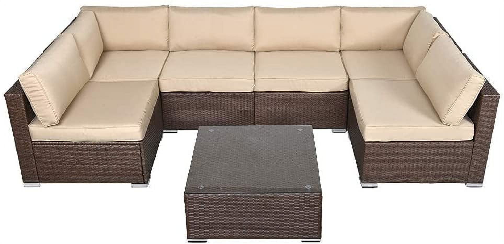 Sunvivi 7 Pieces Outdoor Patio Furniture Sets, All Weather Brown PE