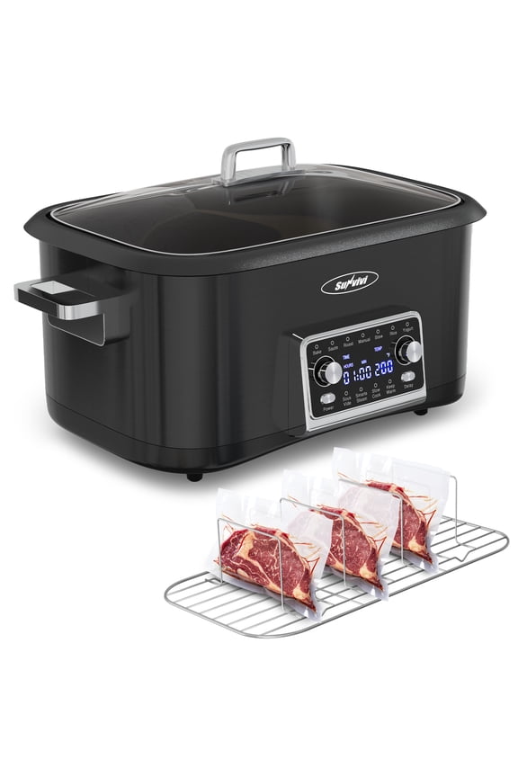 8-Quart 12-in-1 Programmable Slow Cooker Roaster Oven, Multi-Cooker with Digital Timer, Adjustable Temperature, Removable Non-Stick Pot & Dishwasher-Safe Glass Lid, Black