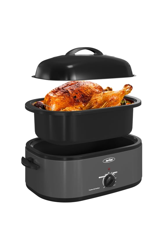 Electric Roaster Oven 20 Qt with Self-Basting Lid, 150-450°F Temp Control, Gray