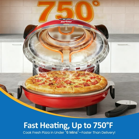 Sunvivi Indoor Electric Pizza Oven, 12" Countertop Pizza Maker with Stone, Peel, Viewing Window & Temp Control up to 770